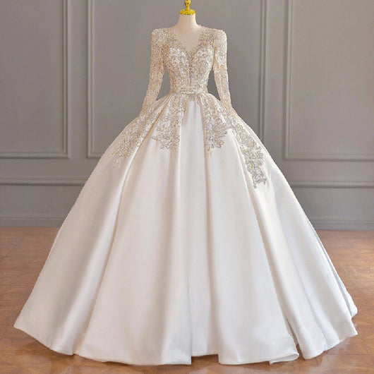 Vestido de Novia Satinado Manga Larga para Invierno - Image 7