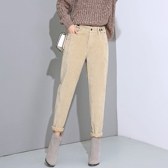 Pantalones de Pana Talle Alto Acolchados Casual