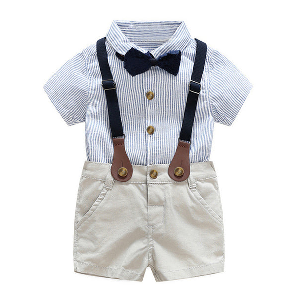 Conjunto de Dos Piezas: Camisa Rayada y Babero para Niño