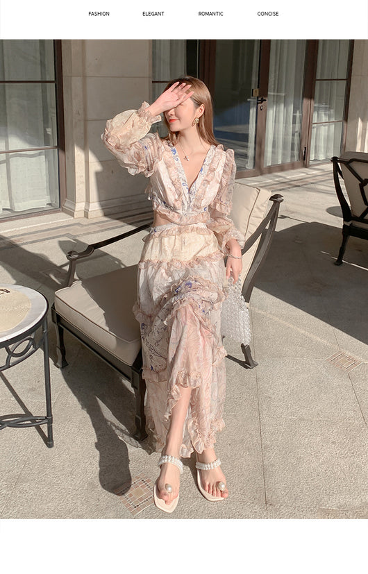 Vestido de Gasa Elegante Cuello V Cintura Ajustada para Fiestas - Image 13