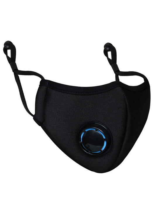 Man wearing a black knitted anti-fog face mask with an exhalation valve, black-rimmed glasses, and a dark grey shirt. - Image 6