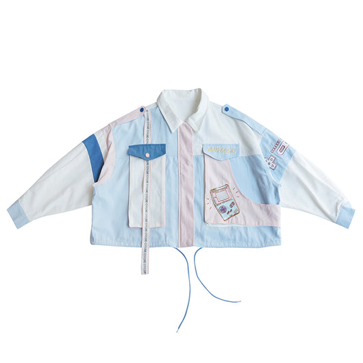 Chaqueta Suelta con Bolsillos Grandes, Cintas y Bloques de Color