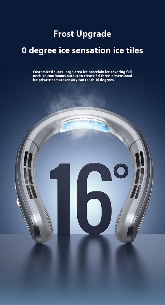 Ocean blue portable neck fan with digital display, showing 100 fan speed, designed for outdoor sports and personal cooling. - Image 20