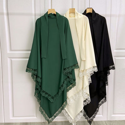 Tocado Árabe Baotou con Encaje - Velo de Moda en Colores Sólidos
