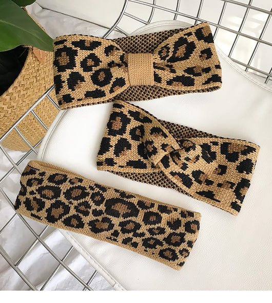Banda para Cabello Estampado Leopardo Punto Retro con Lado Ancho