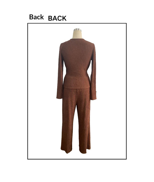 Conjunto de Pantalón y Blusa Cruzada de Manga Larga en Color Sólido para Mujer - Image 10