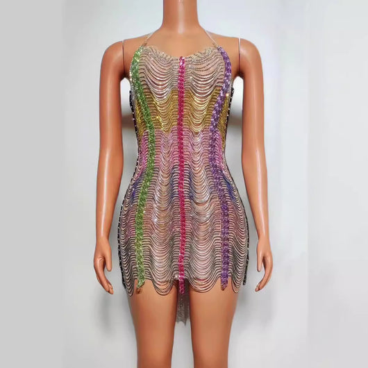 Vestido de Fiesta con Cadena de Perforación - Deslumbrante Atuendo para Celebraciones - Image 2