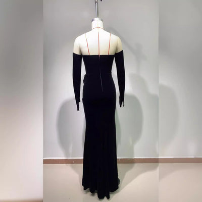 Vestido de Fiesta Elegante con Detalles Calados y Terciopelo - Image 4