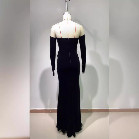 Vestido de Fiesta Elegante con Detalles Calados y Terciopelo - Image 4