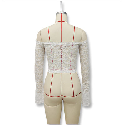 Blusa de Encaje Elegante Hombros Descubiertos Manga Larga - Image 24