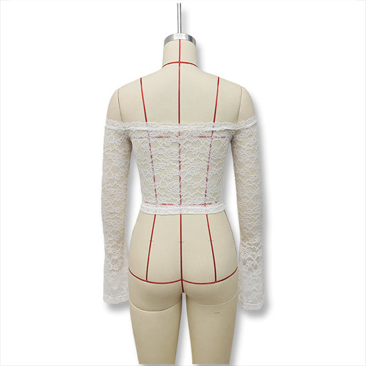 Blusa de Encaje Elegante Hombros Descubiertos Manga Larga - Image 24