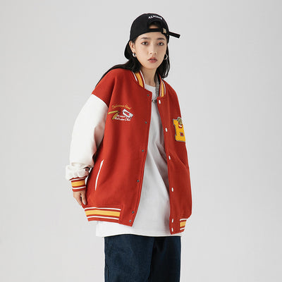 Chaqueta de Béisbol Holgada Unisex con Bordado de Papas Fritas - Image 3