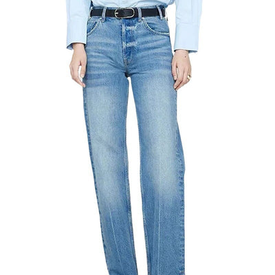 Jeans Rectos Azul Nórdico Cintura Media con Cierre de Botones para Mujer - Image 5