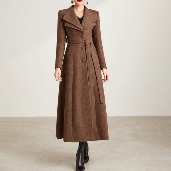 Abrigo Tweed Slim Fit con Doble Cuello para Mujer