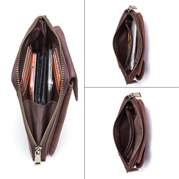 Bolsa Vintage para Celular en Cuero Crazy Horse - Estilo Retro para Hombre