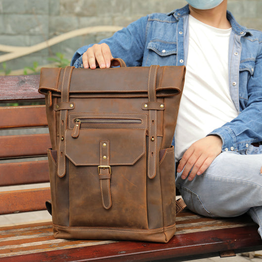 Mochila de Cuero Vintage Crazy Horse para Hombre - Image 6