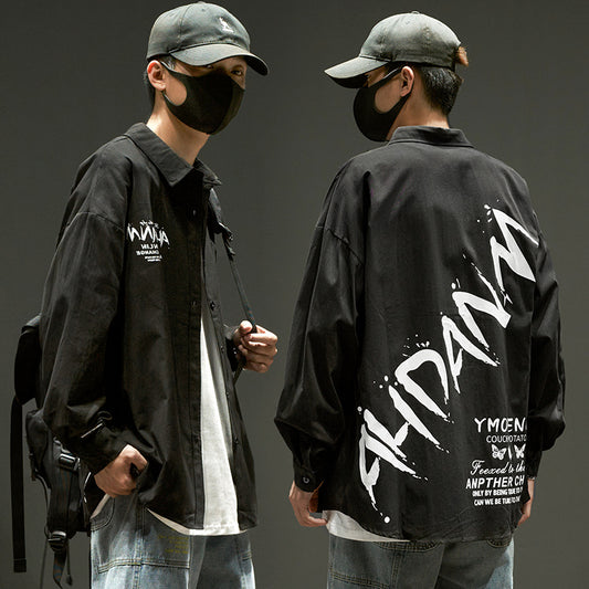 Chamarra Hombre Manga Larga Estilo Hip Hop con Letras Impresas - Image 2