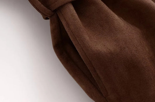 Chaqueta Camisa Polo Suede con Cinturón - Manga Larga Oversize - Image 10