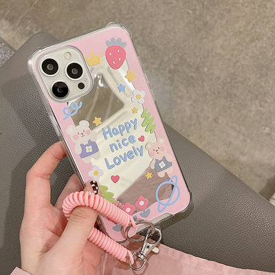 Funda TPU Espejo para Celular Osito Cartoon con Correa