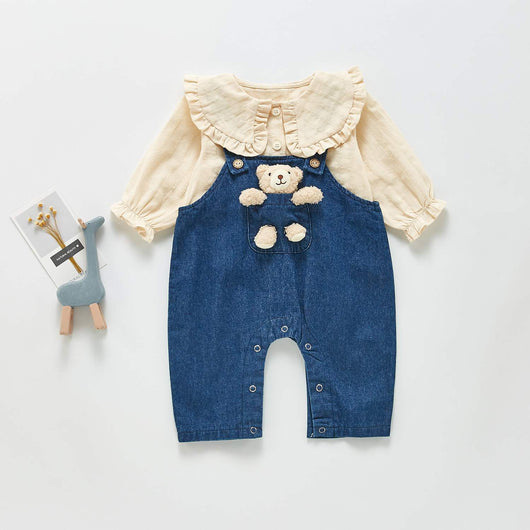 Pantalones de Bebé Unisex con Tirantes y Mangas Largas en Denim - Image 10