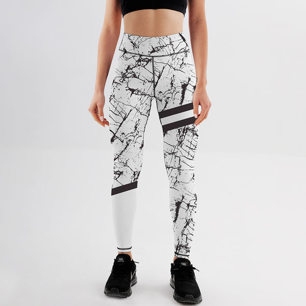 Leggings de Yoga con Estampado de Mármol Blanco y Negro