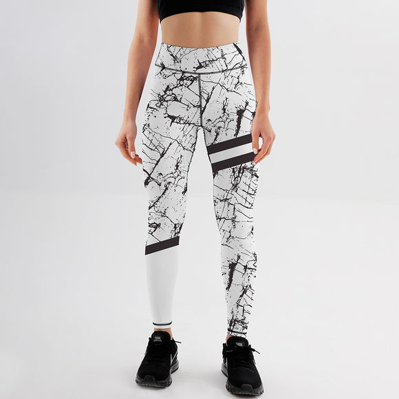 Leggings de Yoga con Estampado de Mármol Blanco y Negro