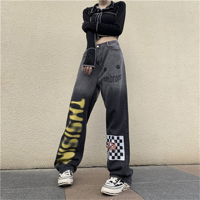 Pantalones Jeans Rectos Harajuku Degradado - Cintura Alta Mujer - Image 2