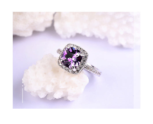 Anillo de Plata 925 con Amatista y Diamante - Diseño Coreano Elegante - Image 5