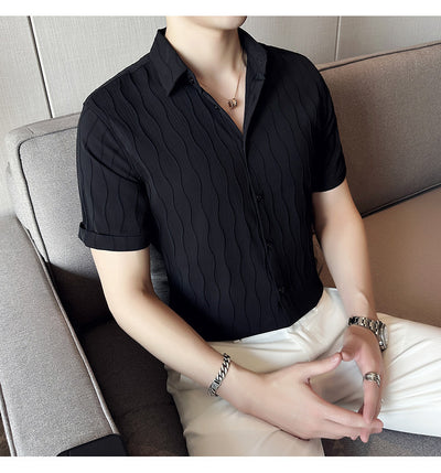 Camisa Manga Corta Slim Fit para Hombre con Patrón de Olas - Image 23