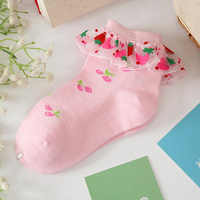 Calcetines de Fresa con Encaje para Niñas - Algodón Suave - Image 5
