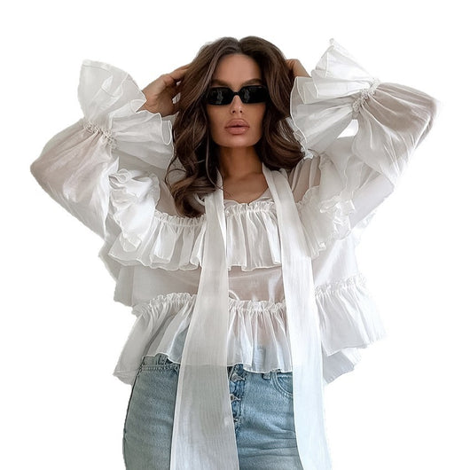Blusa Elegante Estilo Francés con Cierre de Moño y Manga Larga - Image 5