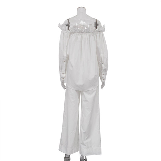 Conjunto Elegante Blusa Blanca Hombro Descubierto con Pantalón Ancho - Image 12