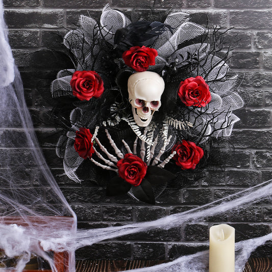 Guirnalda de Calaveras y Rosas Rojas Halloween para Puerta - Image 2