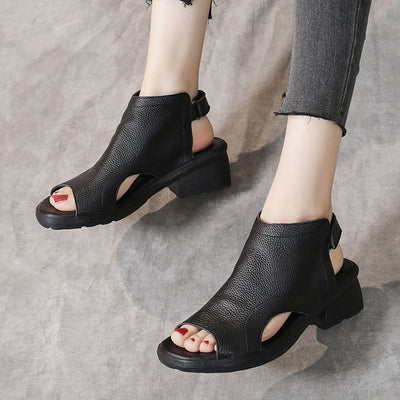 Sandalias Retro de Cuero Genuino para Mujer con Tacón Medio y Suela Suave - Image 4