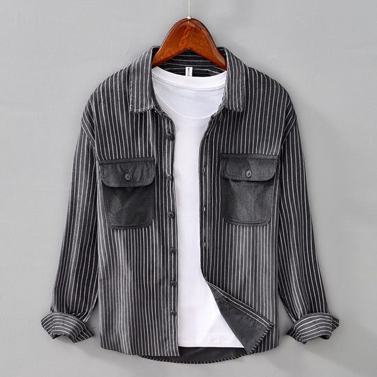 Camisa Retro a Rayas con Bolsillos y Mangas Largas - Image 2