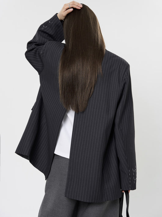Blazer Casual de Solapa Ancha con Rayas - Silueta Esbelta y Temperamento Refinado - Image 21