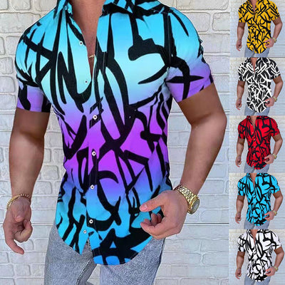 Camisa Casual de Manga Corta con Estampado Europeo Americana para Hombre