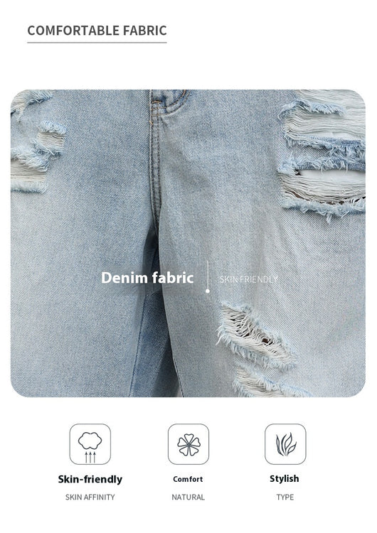 Shorts de Mezclilla Rotos Holgados Estilo Casual Desgastado - Image 11