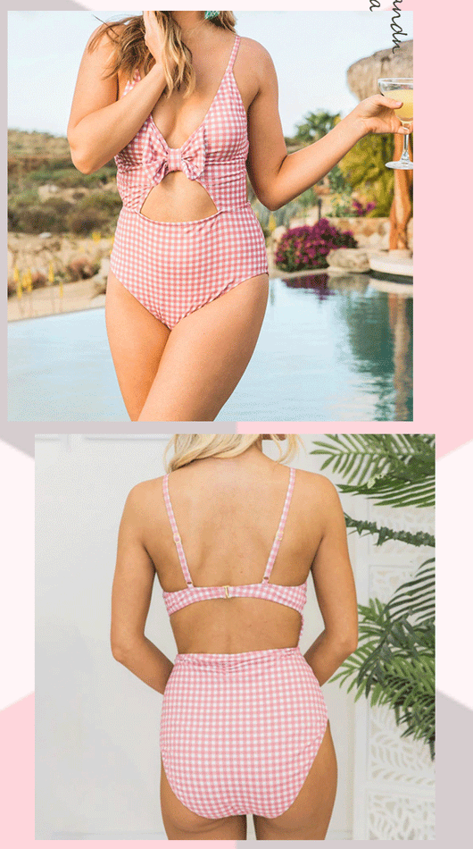 Traje de baño enterizo para mujer con estampado cuadros - Image 7