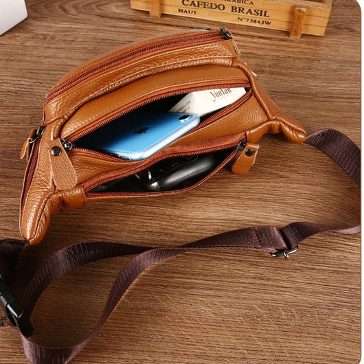 Bolsa de Cintura de Cuero para Hombre Impermeable Multifuncional