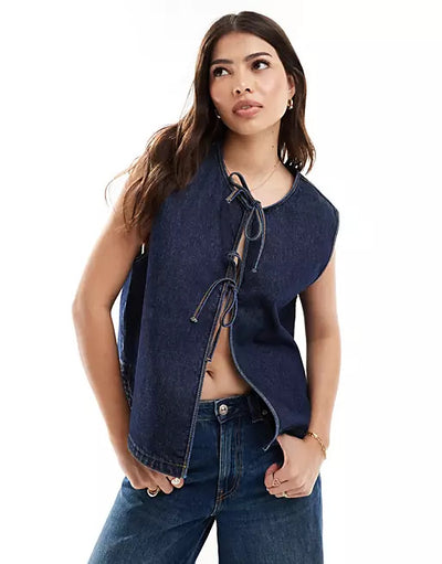 Chaleco Denim Sin Mangas con Detalles de Cuerda para Mujer - Image 6