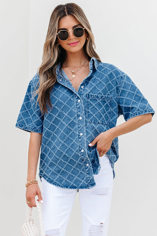 Camisa de Mezclilla con Estampado Cuadros para Mujer - Image 9