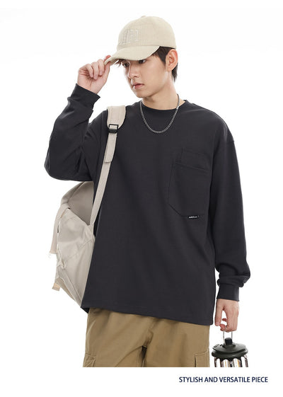 Camiseta Suelta de Cuello Redondo Manga Larga Básica para Hombre - Image 37