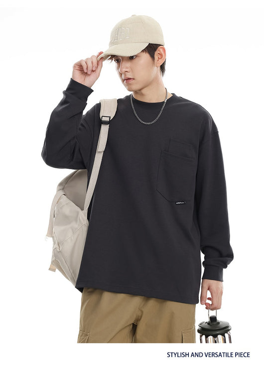 Camiseta Suelta de Cuello Redondo Manga Larga Básica para Hombre - Image 37