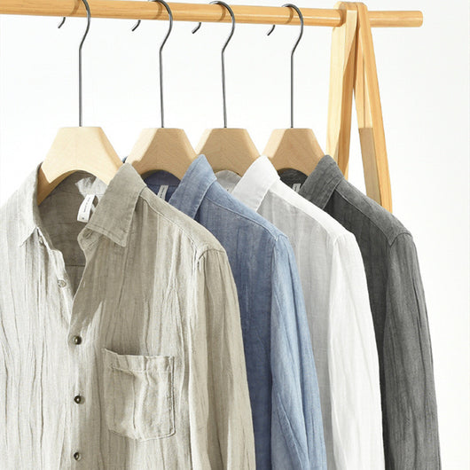 Camisa de Lino Manga Larga Suelta para Hombre - Image 9