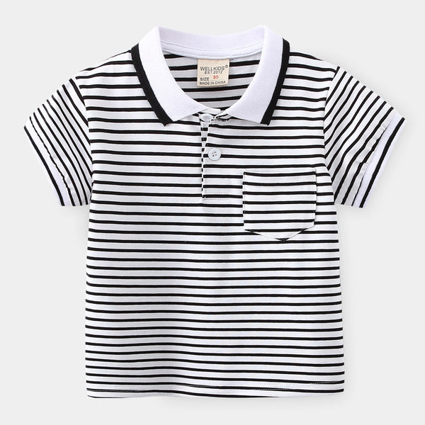 Polo Infantil de Rayas Cortas con Estilo Vibrante