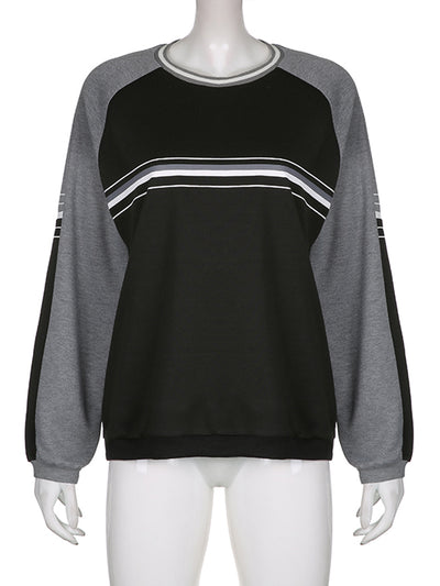 Blusa Suéter Patchwork Manga Larga Cuello Redondo Oversize para Mujer - Image 12