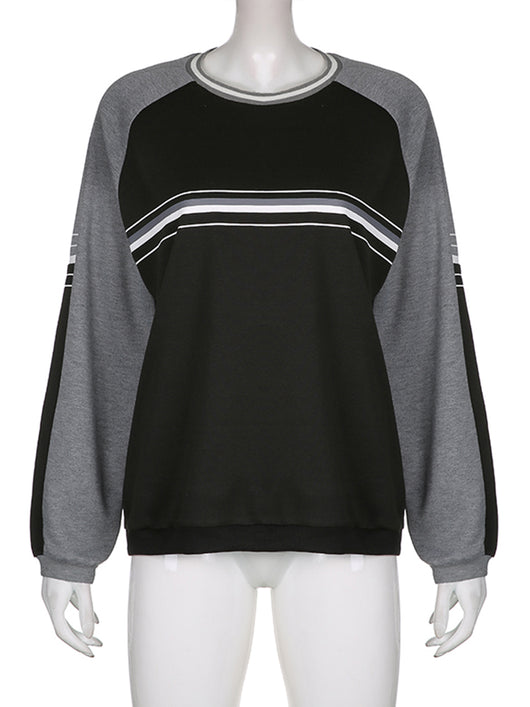Blusa Suéter Patchwork Manga Larga Cuello Redondo Oversize para Mujer - Image 12