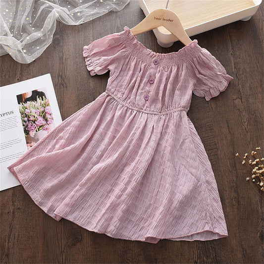 Vestido Infantil de Gasa con Cuello de Encaje y Manga Corta - Image 2