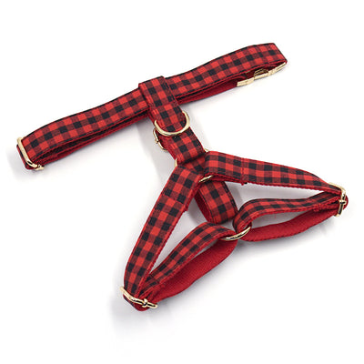 Arnés para Mascotas de Cuadros Rojo y Negro con Hebilla Dorada - Image 7